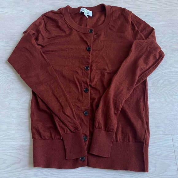 & Other Stories Wool Crew Neck Button up Cardigan in Rust Size XS Preppy - Picture 7 of 7